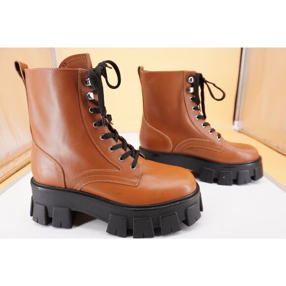 Marc FisherHappy Brown Leather Lace Up Combat Ankle Boot SZ 8 biker Lug platform - Picture 8 of 12